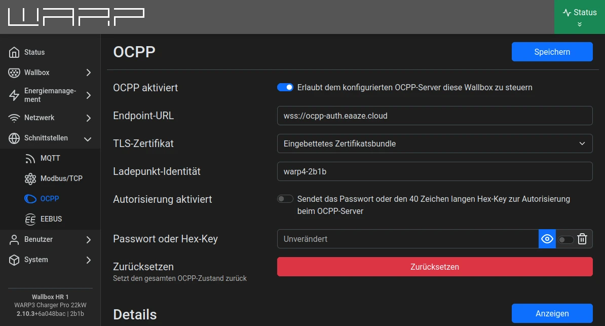 Cloud connectivity via OCPP.
