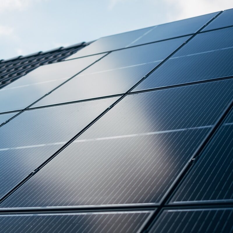 A close up of a solar panel on a building