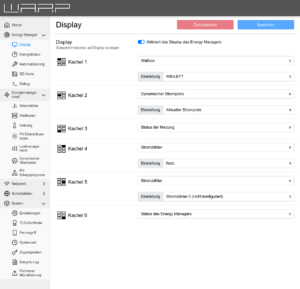 WARP Energy Manager 2.0 Display Konfigurationsseite