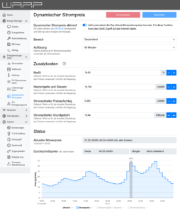 WARP Energy Manager 2.0 dynamische Strompreise Konfigurationsseite