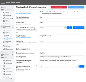 WARP Energy Manager 2.0 PV-Überschuss Konfigurationsseite