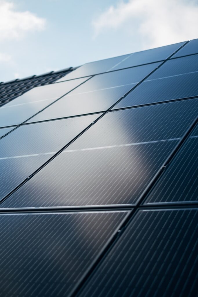 A close up of a solar panel on a building